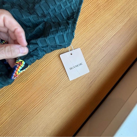 Bloomchic 12 NWT green webbing wrap boho ribbon detail one piece swimsuit - Picture 5 of 16